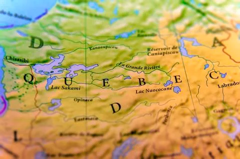 Geographic map of Canada state Quebec with important cities Stock Photos