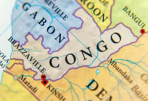 Geographic map of Congo with important cities Stock Photos