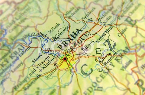 Geographic map of European country Czech Republic with Praha city Stock Photos