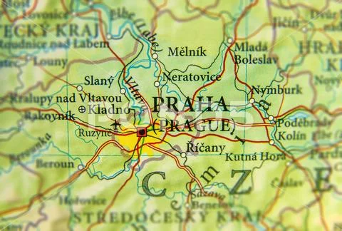 Geographic map of European country Czech Republic with Praha city Stock Photos