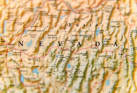 Geographic map of Nevada state close Stock Photos