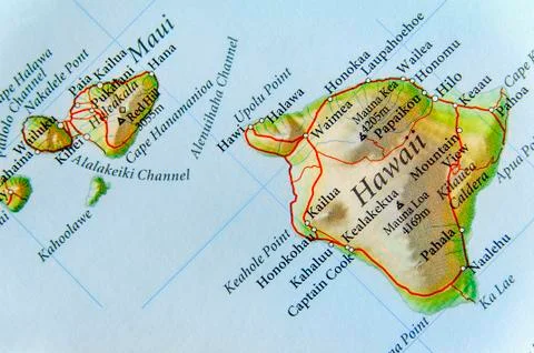 Geographic map of US state Hawaii and important cities Stock Photos