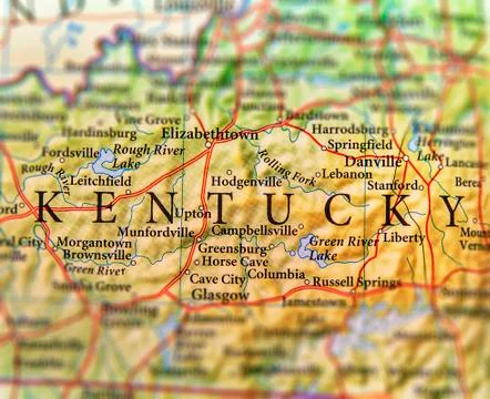 Geographic map of US state Kentucky with important cities Stock Photos