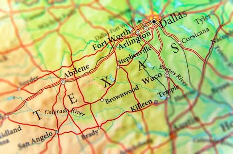 Geographic map of US state Texas and Dallas city Stock Photos