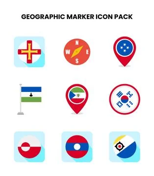 Geographic Marker Flat Icons Pack Stock Illustration