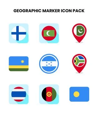 Geographic Marker Flat Vector Icons Pack Stock Illustration