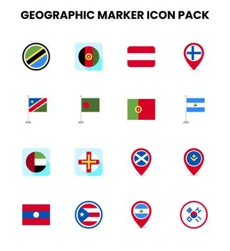 Geographic Marker Flat Vector Icons Pack Stock Illustration