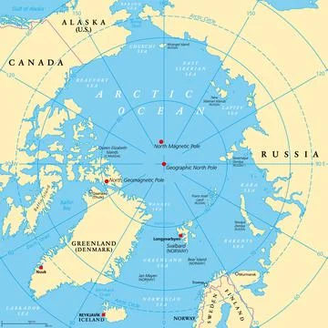 Geographic position of the North Pole of the Earth, political map Stock Illustration