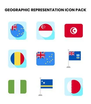 Geographic Representation Flat Icons Pack Stock Illustration