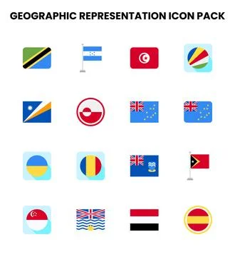 Geographic Representation Flat UI Icons Pack Stock Illustration