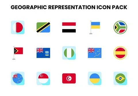 Geographic Representation Flat UI Icons Pack Stock Illustration
