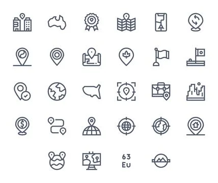 Geographic Visual Pack containing 28 Bold Line Grid Fitted Vector Icons Stock-Illustration