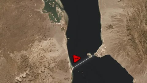 Geographical concept animation showing Bab al Mandab strait with red warnin.. Stock-Footage 345730643