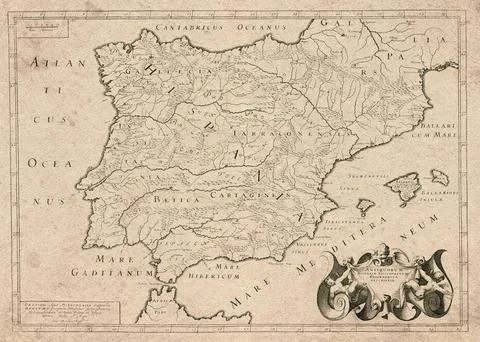 Geographical Description of the Ancient Bishoprics of Spain - Map from 1640 Stock Photos