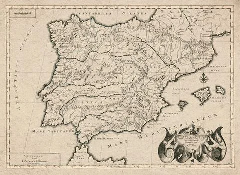 Geographical Description of the Ancient Bishoprics of Spain - Map from 1640 Stock Photos
