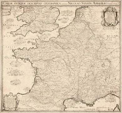 Geographical Description of Ancient Gaul - Map from 1627 Stock Photos