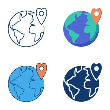 Geographical identity icon set in flat and line style Stock Illustration