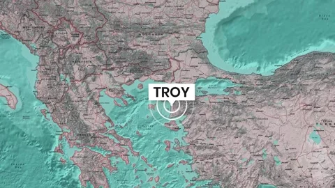 Geographical map animation highlights the historical Troy location motion video Stock Footage 343385191