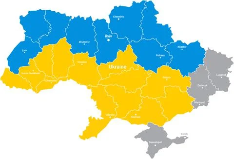 Geographical map of Ukraine with the borders of its constituent regions and t Illustrazione stock
