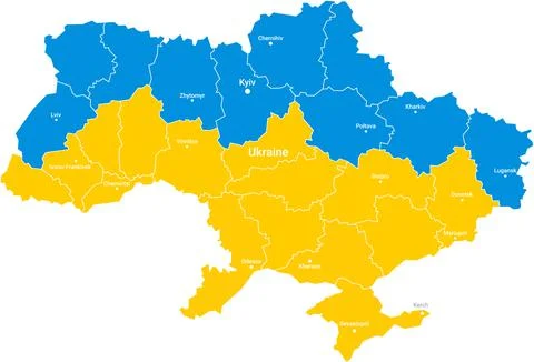 Geographical map of Ukraine with the borders of its constituent regions and t Stock Illustration