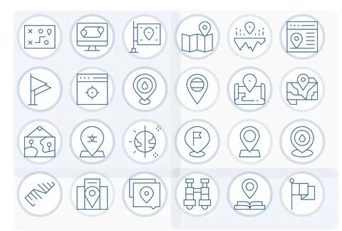 Geographical Vector Icon Repository containing 24 Thin Line Retina Ready Gr.. Stock Illustration