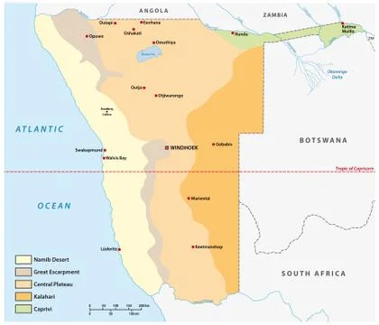 Geographical vector map of the five natural areas of Namibia Illustrazione stock
