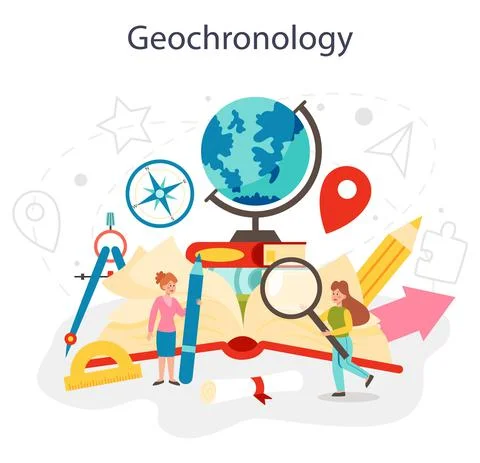 Geography class concept set. Studying the lands, features, inhabitants Stock Illustration
