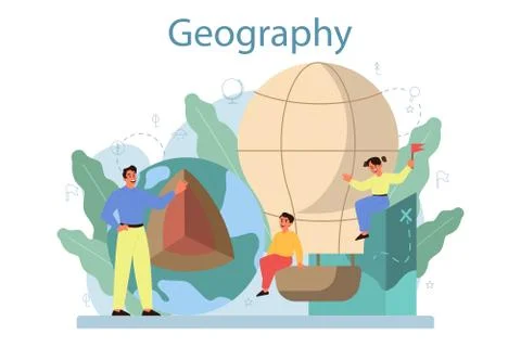 Geography class concept. Studying the lands, features, inhabitants Stock Illustration