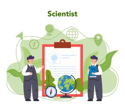 Geography concept. Studying the lands, features, inhabitants Stock Illustration