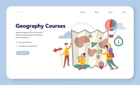 Geography course web banner or landing page concept. Studying Stock Illustration