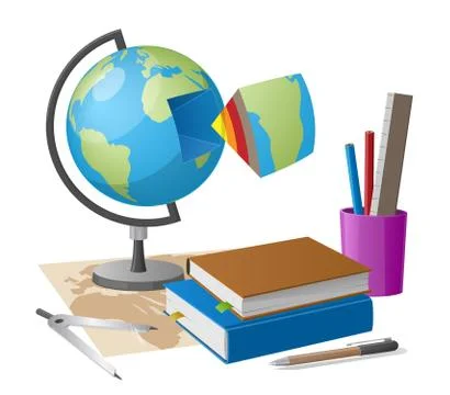 Geography Lesson Related Elements Cartoon Globe 스톡 일러스트