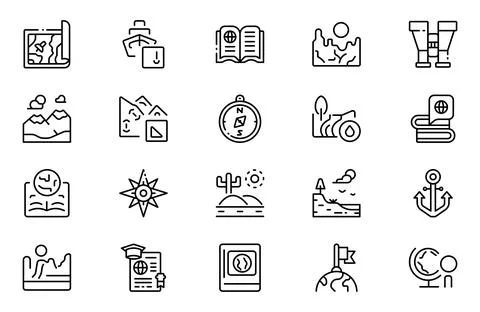 Geography line icon set. Includes thin line symbols earth, geological, mini.. Illustrazione stock