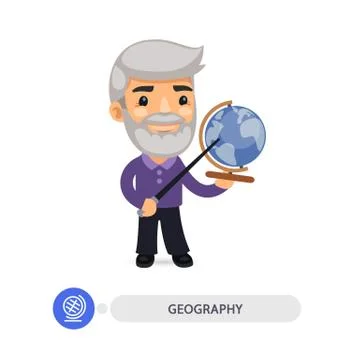 Geography Teacher Points to the Globe Stock Illustration