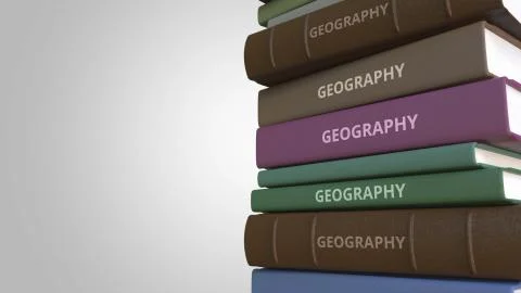 GEOGRAPHY title on the stack of books, conceptual 3D rendering Stock Illustration