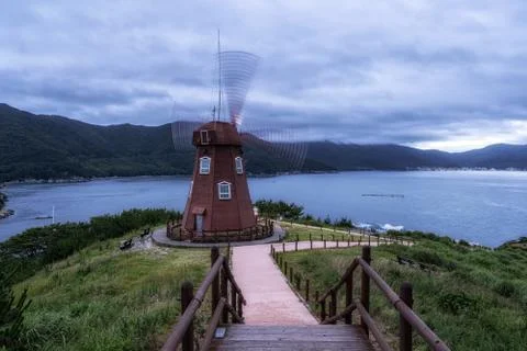 Geoje windy hill windmill Stock Photos