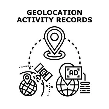 Geolocation activity records tracking digital location data Stock Illustration