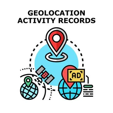 Geolocation activity records tracking digital location data Stock Illustration