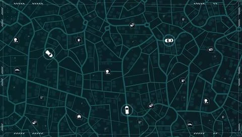 Geolocation and abstract GPS navigation, smart car location and map pointer Stock Illustration