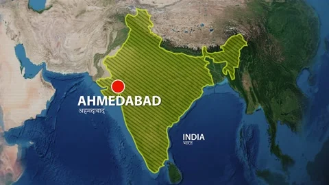 Geolocation of the city of Ahmedabad on the map Stock Footage 201181515