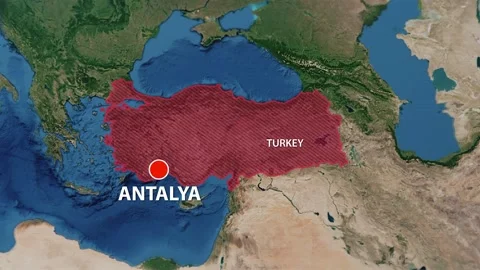 Geolocation of the city of Antalya on the map Stock Footage 201307052