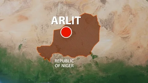 Geolocation of the city of Arlit on the map Stock Footage 249159120
