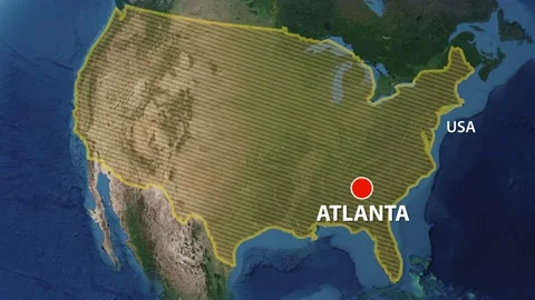 Geolocation of the city of Atlanta on the map Stock Footage 201181415