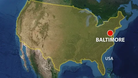 Geolocation of the city of Baltimore on the map Stock-Footage 210516395