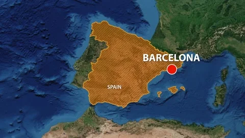 Geolocation of the city of Barcelona on the map Stock Footage 200880550