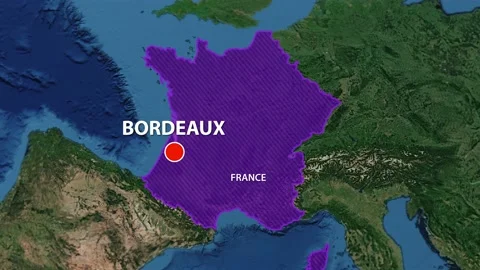 Geolocation of the city of Bordeaux on the map Stock Footage 201181605