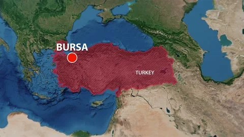 Geolocation of the city of Bursa on the map Stock Footage 201307071