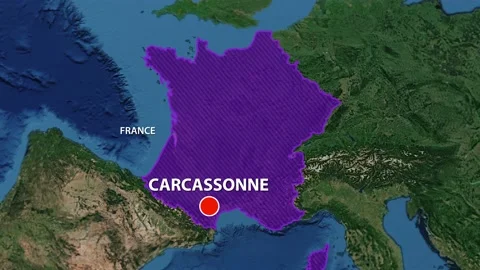 Geolocation of the city of Carcassonne on the map Stock Footage 202150067