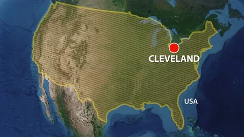 Geolocation of the city of Cleveland on the map Stock Footage 215088361