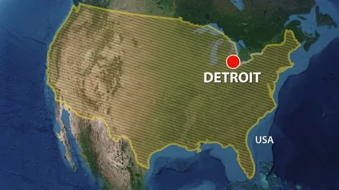 Geolocation of the city of Detroit on the map Stock Footage 202090452