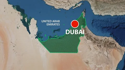 Geolocation of the city of Dubai on the map Stock Footage 239570889